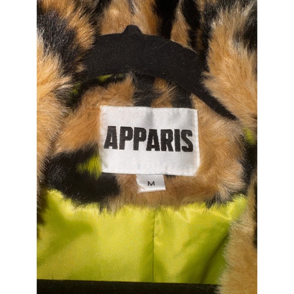 APPARIS Leopard Print Faux Fur Jacket Neon Lime Green Accent Women's Size M - Picture 4 of 8